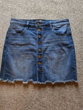 Button-Front Blue Denim Mini Skirt
